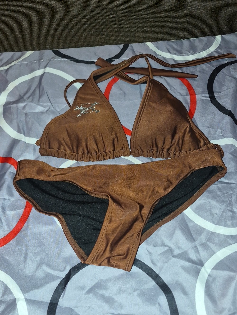 Hot Topic Brown Triangle Bikini Set with Rhinestone Accent